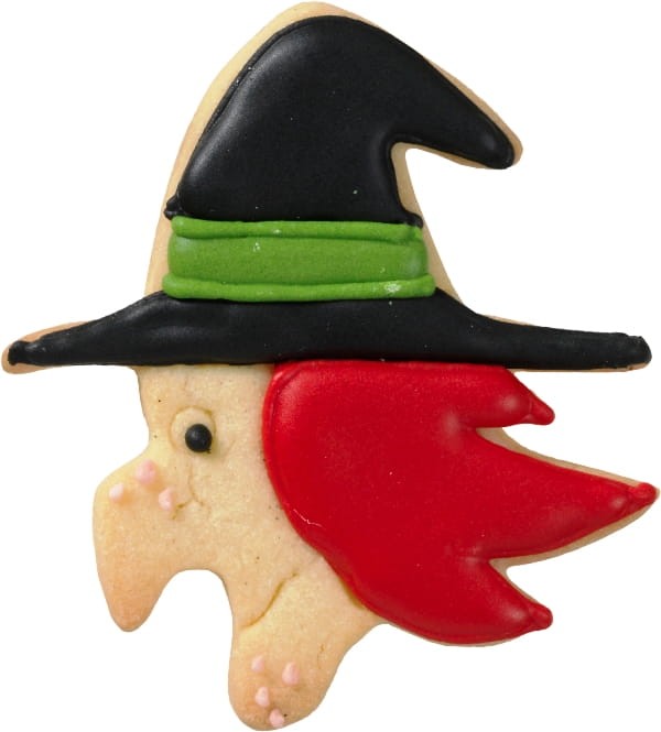 Ciastko na Halloween z foremki twarz wiedźmy