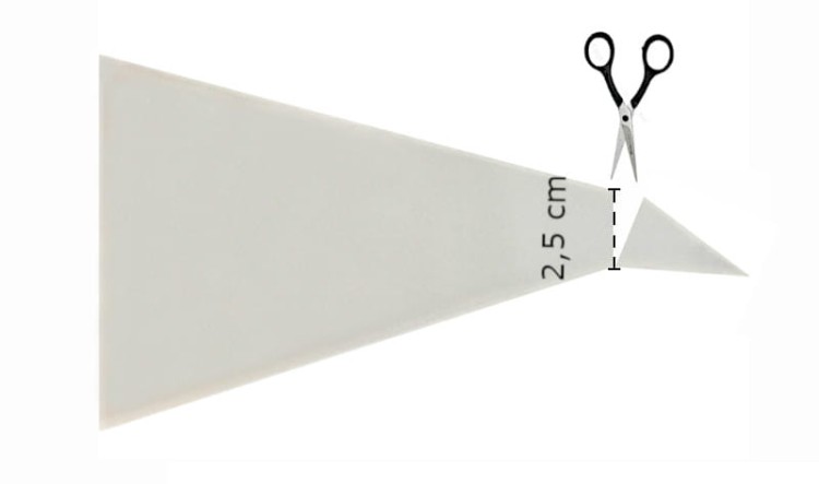 Schemat przycięcia worka cukierniczego do prawidłowego montażu adaptera