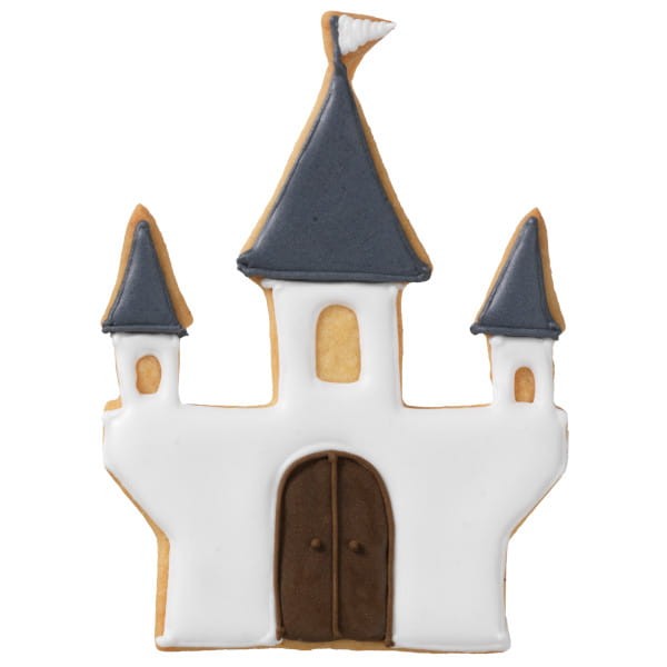 Udekorowane ciasteczka wycięte foremką 
 w kształcie zamku