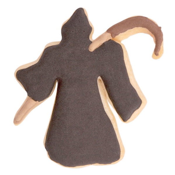 Udekorowane ciasteczko w kształcie śmierci z kosą