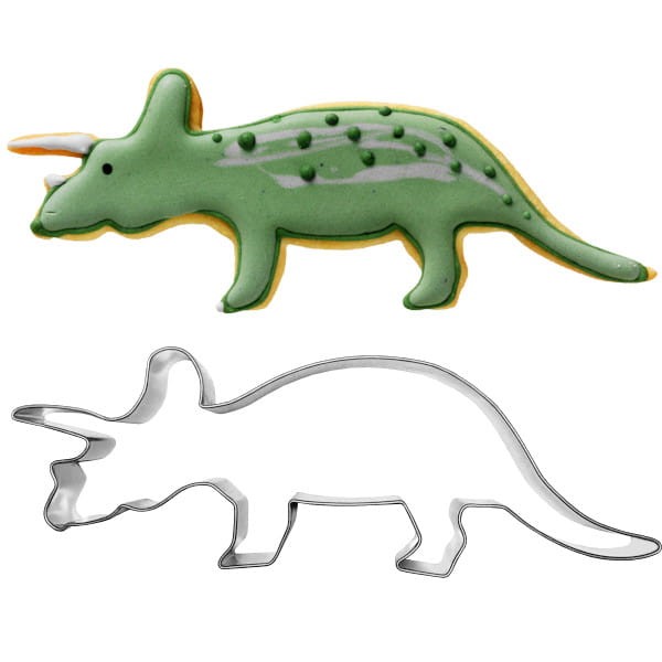 Foremka dinozaur Triceratops i ciasteczko nią wycięte