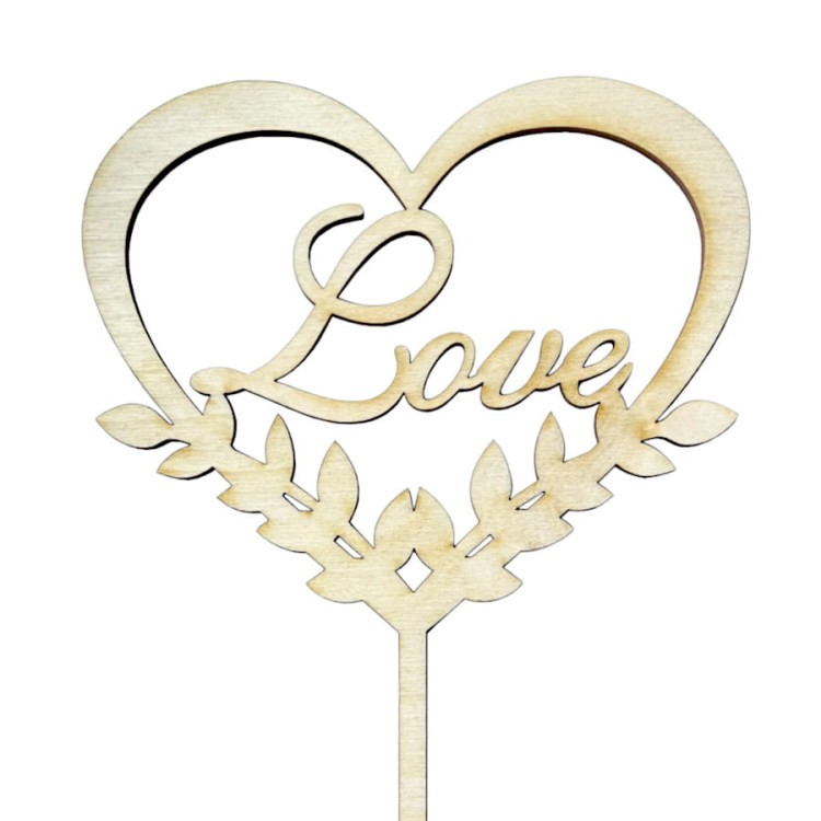Drewniany topper na tort Serce z napisem Love 20 cm