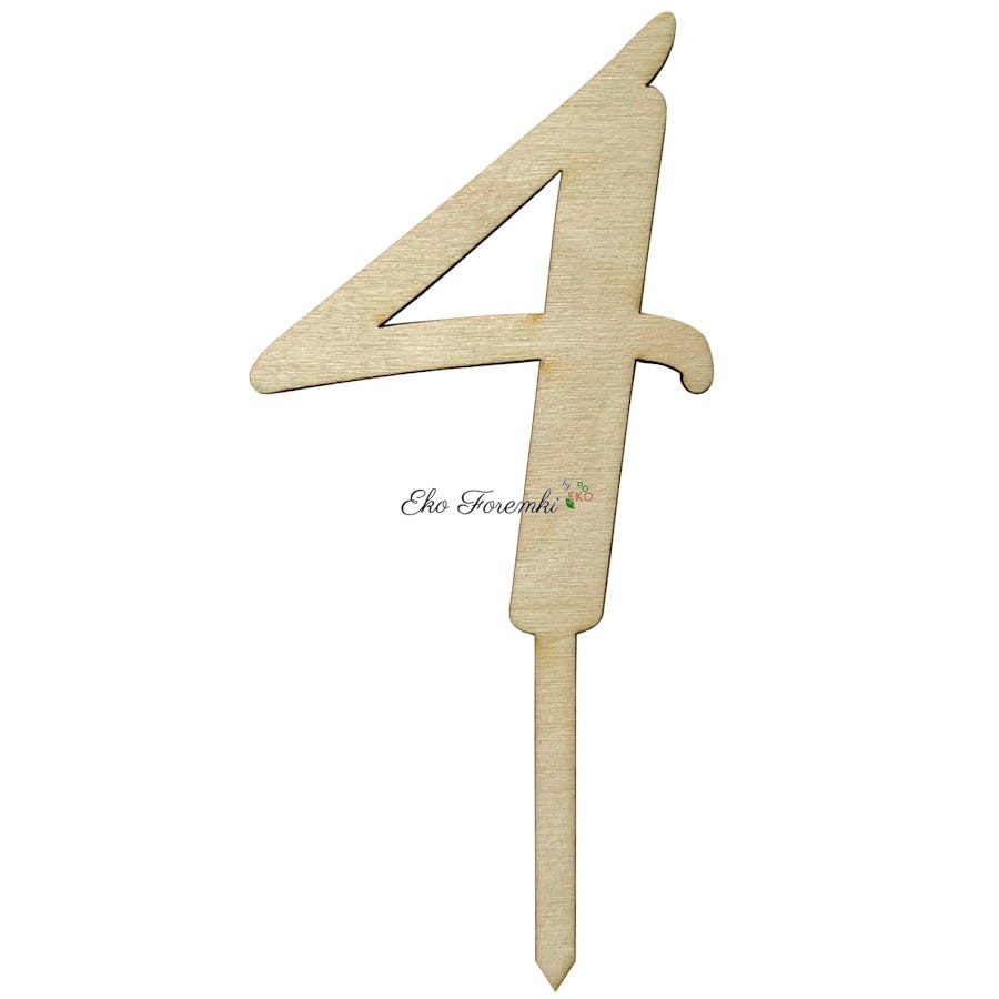Drewniany topper na tort cyferka cztery 16 cm