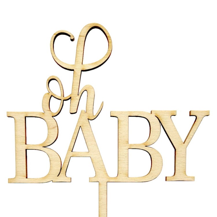 Drewniana ozdoba na tort baby shower oh baby 18 cm