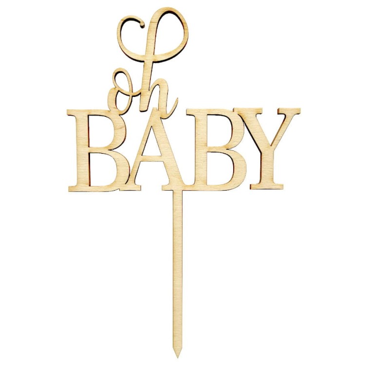 Drewniany topper z napisem Oh baby 18 cm
