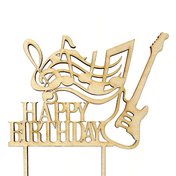 Drewniany topper muzyczny Happy Birthday 12 cm