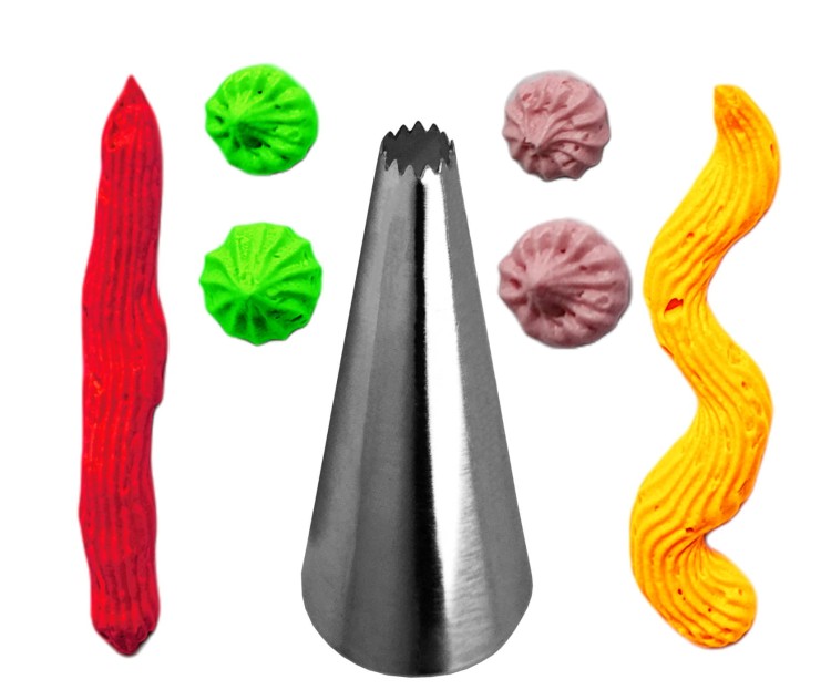 Tylka z ząbkami i wykonane nią kremowe wzory