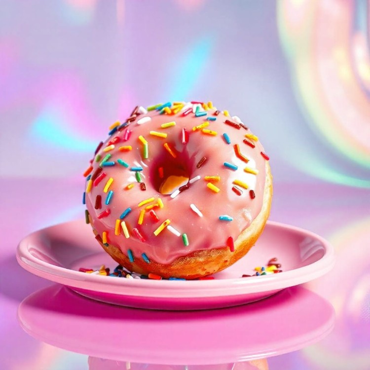 Donut oblany rozowym lukrem i posypka