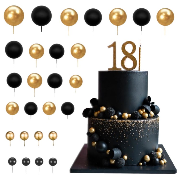 Kulki do dekoracji tortu złoto czarne