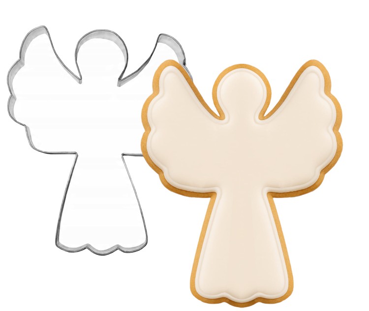 Foremki Anioł i udekorowane lukrem ciasteczko