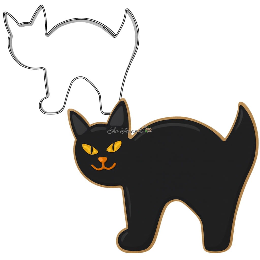 foremka w kształcie nastroszonego kota i ciasteczko na halloween
