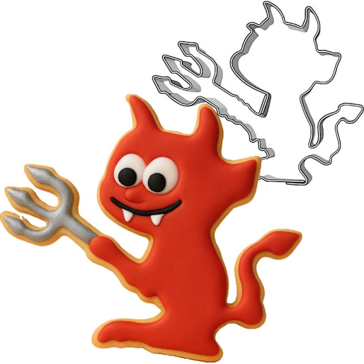 foremka diabeł do ciasteczek i lukrowany pierniczek na Halloween