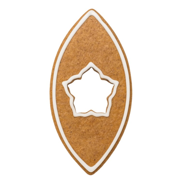 Ciasteczko piernikowe w kształcie listka z dziurką w kształcie kwiatu róży