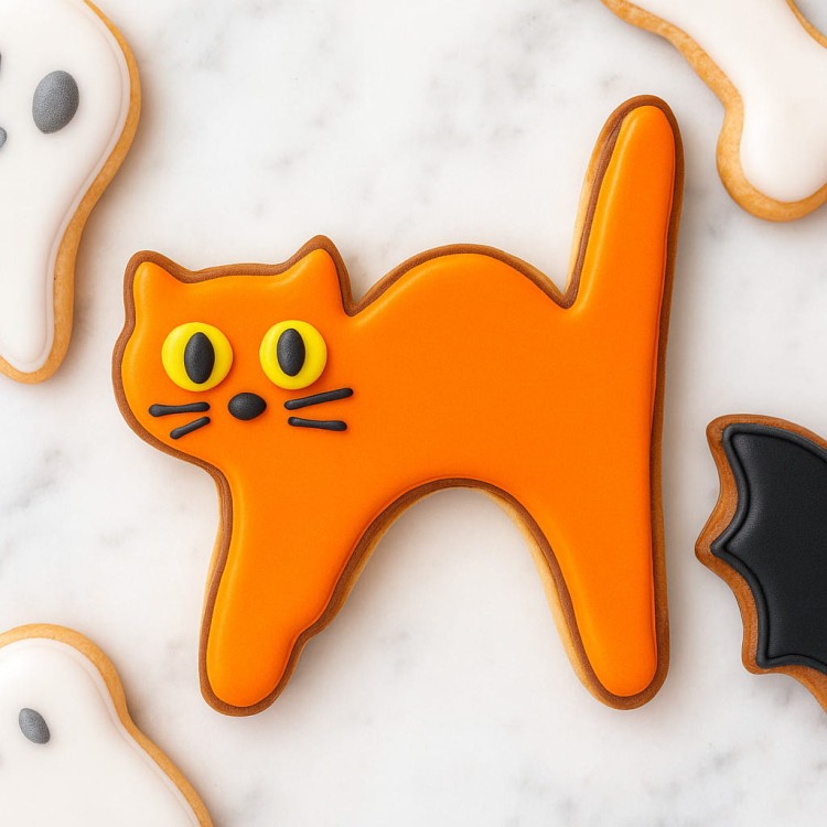 lukrowane ciasteczko w kształcie wystraszonego rudego kotka