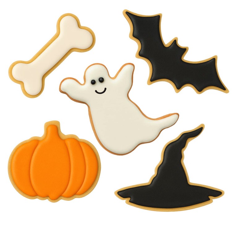 Lukrowane ciasteczka wykrojone foremkami na Halloween