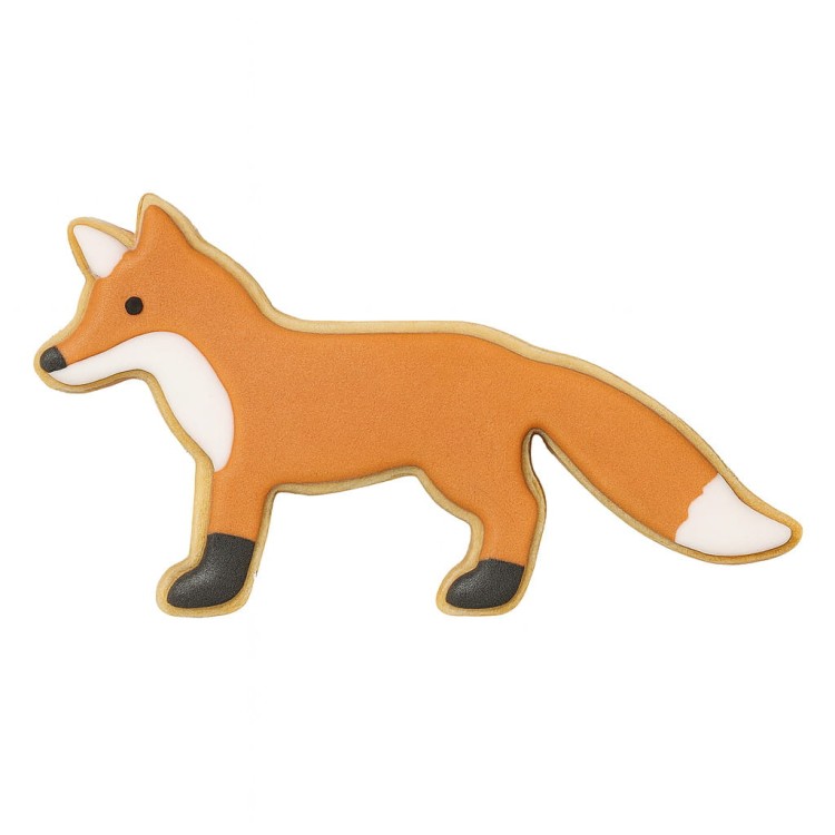 Ciasteczko w kształcie lisa udekorowane kolorowym lukrem