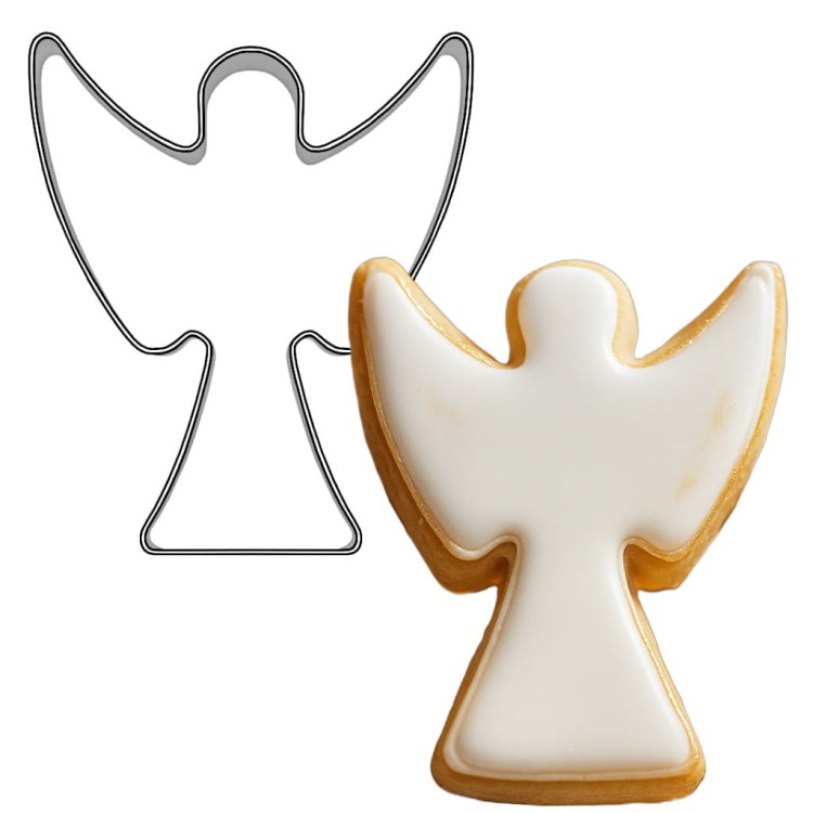 Foremka do ciastek i pierników w kształcie aniołka – metalowa forma z dekoracyjnym ciasteczkiem pokrytym białym lukrem