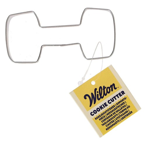 Foremka do ciastek w kształcie hantla ze stali nierdzewnej – produkt marki Wilton z etykietą
