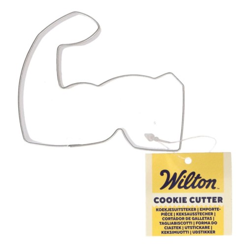 Foremka do ciastek w kształcie zgiętego ramienia z bicepsem – stal nierdzewna, produkt marki Wilton z etykietą