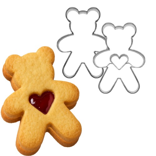 Ciasteczko z foremki w kształcie misia z serduszkiem – wykrawacze do ciastek Linzer