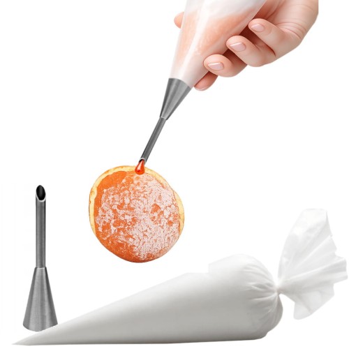 zestaw do nadziewania pączków: rękaw cukierniczy 46 cm i tylka 7 mm w użyciu