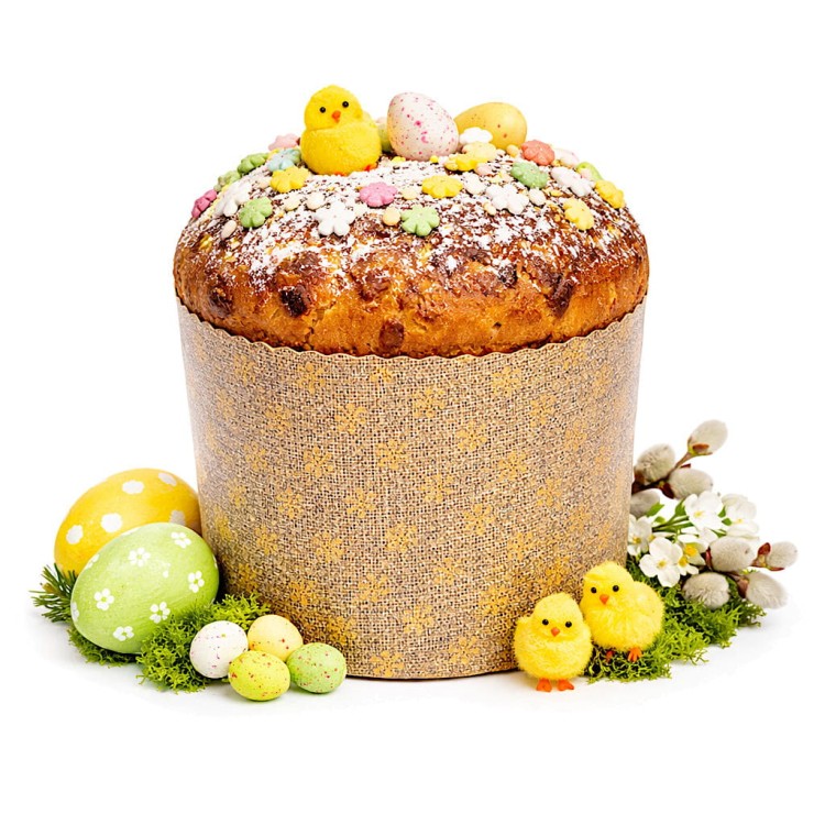 Wielkanocna papierowa forma do panettone z dekoracyjnym wzorem, idealna do świątecznych wypieków