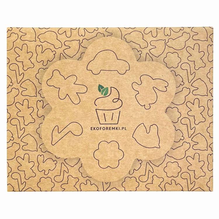 Opakowanie na zestaw foremek wielkanocnych z logo ekoforemki wykonane z papieru kraft