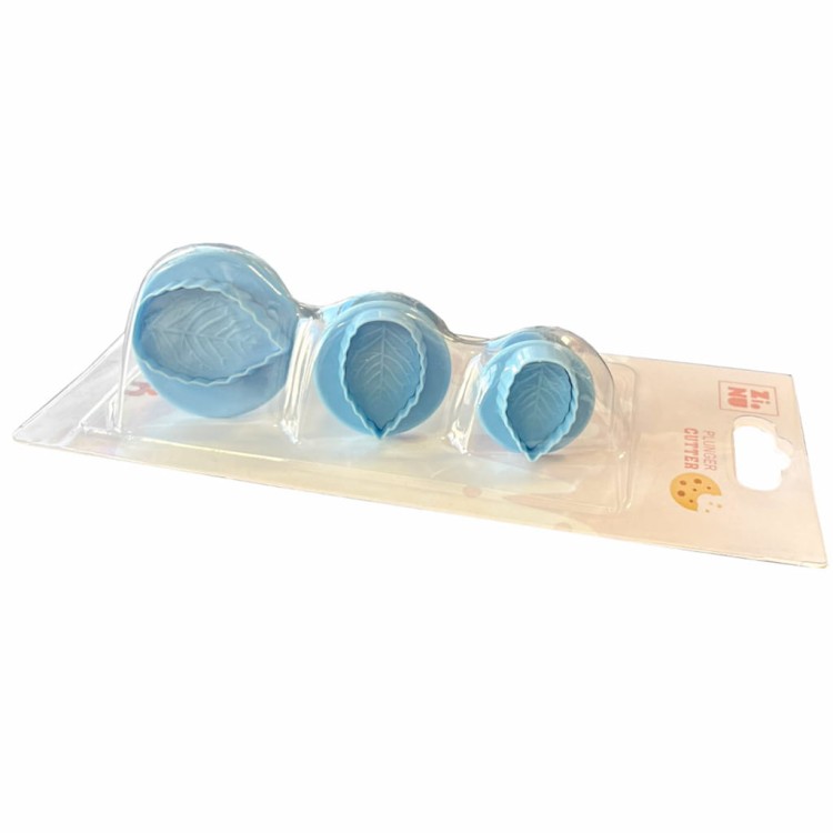 Foremki z tłoczkiem w kształcie liści w 3 rozmiarach do dekoracji z masy cukrowej i ciastek