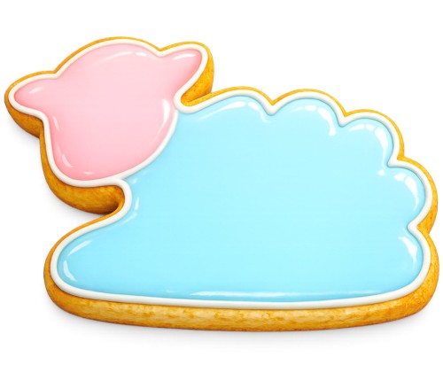 ciasteczko owca leżąca wykonane foremką i ozdobione kolorowym lukrem