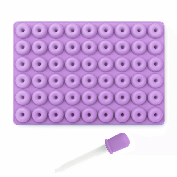 Fioletowa silikonowa forma do mini donuts z pipetką do napełniania