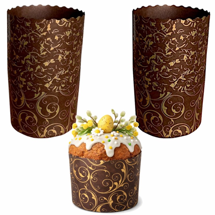 Zestaw ozdobnych papierowych form do panettone o średnicy 7 cm wraz z gotowym wypiekiem