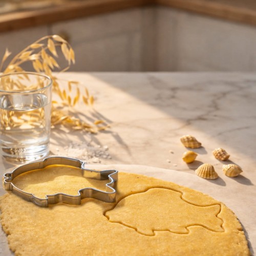 foremka karp do wykrawania ciasteczek i ciasto z odciskiem foremki