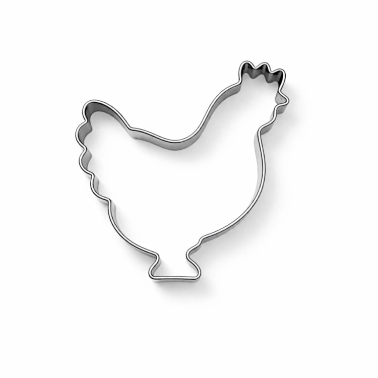 Metalowy wykrawacz w kształcie kury wykonany ze stali nierdzewnej