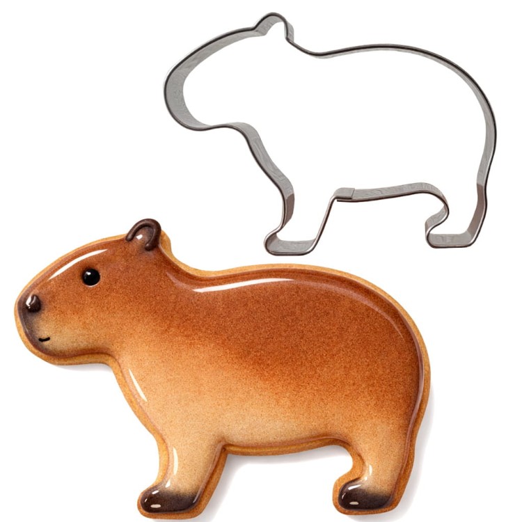 foremka do ciastek w kształcie kapibary i udekorowane ciasteczko