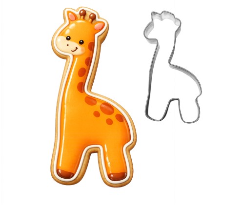 foremka żyrafa w rozmiarze 8 cm i ciasteczko dekorowane błyszczącym lukrem