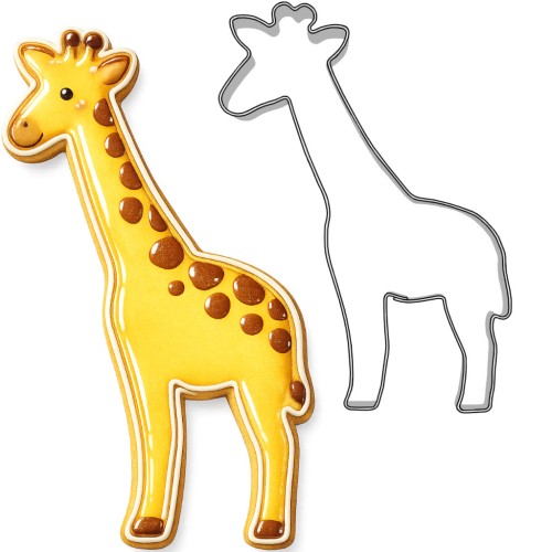 foremka do ciastek żyrafa obok udekorowanego złotym lukrem ciastka