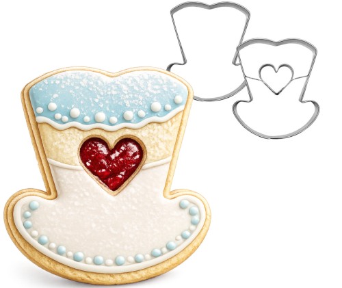 foremki do ciastek typu Linzer w kształcie kołyski dla dziecka i ciasteczko zdobione lukrem