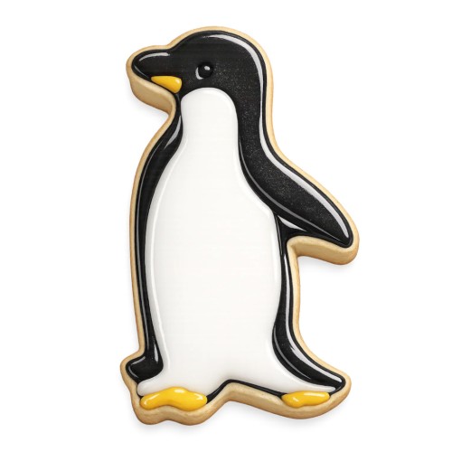 Ciasteczko w kształcie pingwinka udekorowane lukrem