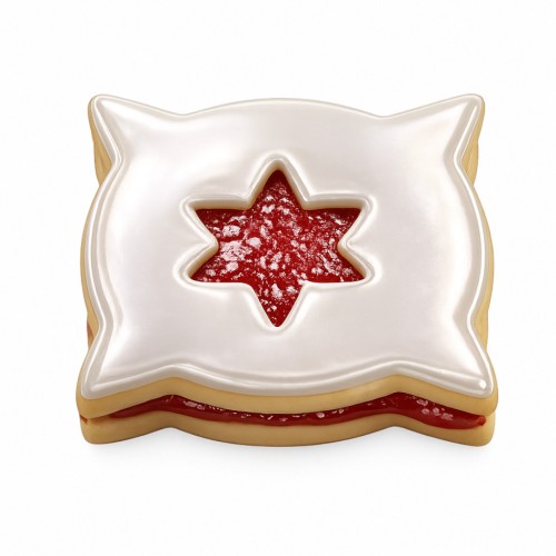 ciasteczko typu linzer wykonane zestawem foremek w kształcie poduszki z ozdobnym okienkiem w kształcie gwiazdki