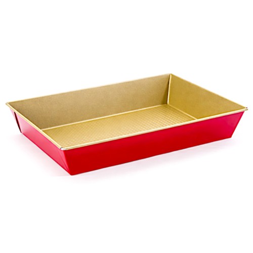 Prostokątna forma do pieczenia SNB 39×23,5 cm z czerwonym rantem i złotym wnętrzem