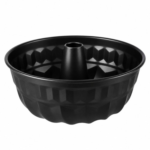 Forma do pieczenia babki o średnicy 22 cm z czarną powłoką nieprzywierającą i dekoracyjnymi żłobieniami.