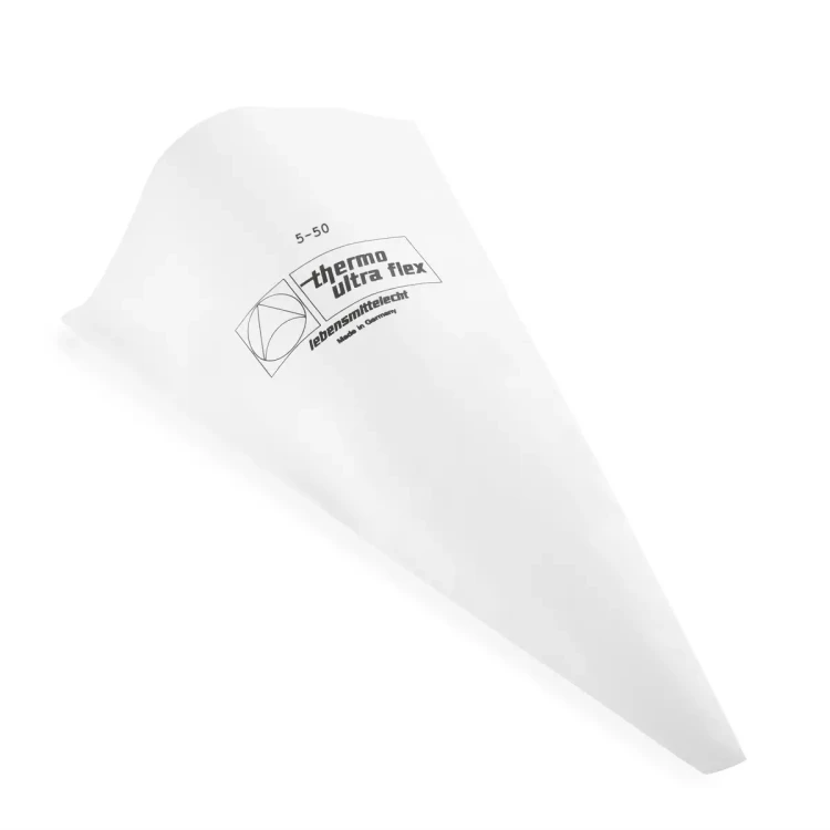 Worek cukierniczy o długości 50 cm z serii Thermo Ultra Flex, wykonany z białego tworzywa z nadrukiem producenta.