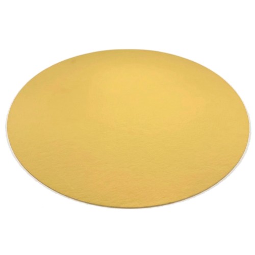 Okrągły podkład pod tort w złotym kolorze, o średnicy 32 cm, z gładką powierzchnią idealną do eleganckiej prezentacji wypieków.