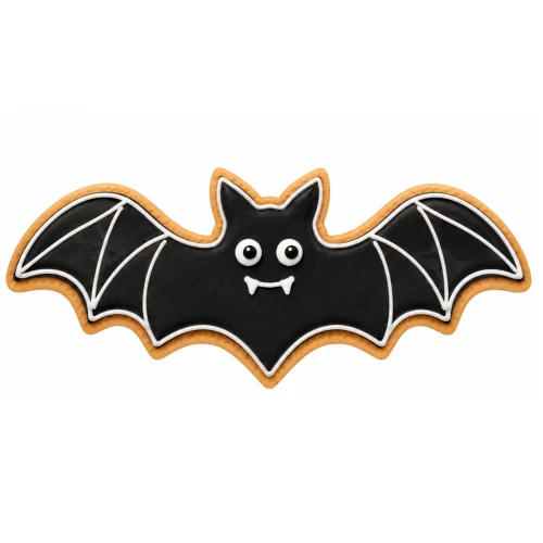 Ciasteczko nietoperz udekorowane czarnym lukrem, wykonane foremką na halloween
