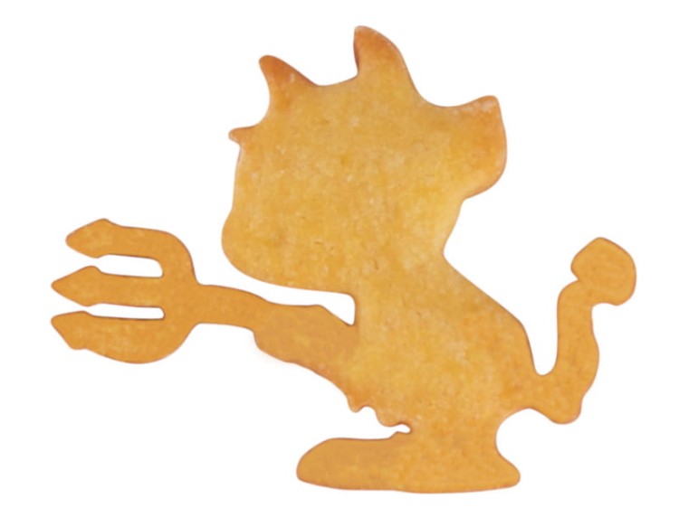 Ciasteczko wycięte foremką w kształcie diabełka z widłami